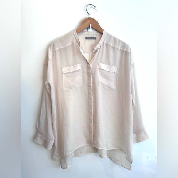 COS Lightweight Collarless Button Up Blouse - Picture 2 of 4